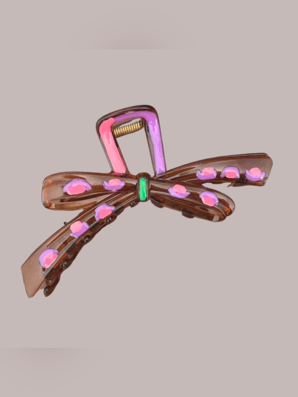 NEW Brown Bow Hair Clip – Pink Polka Dots, Spring Clasp